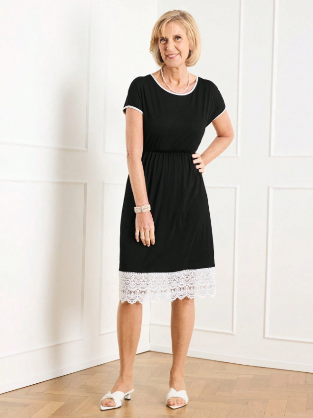 MIASPIRE Lace Patchwork Midi Dress