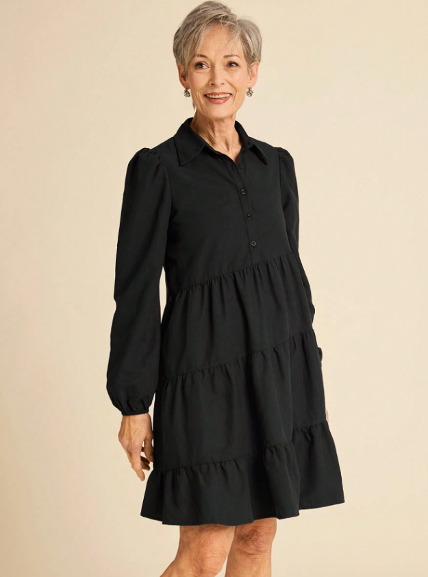 MIASPIRE Long Sleeve Tiered Midi Dress