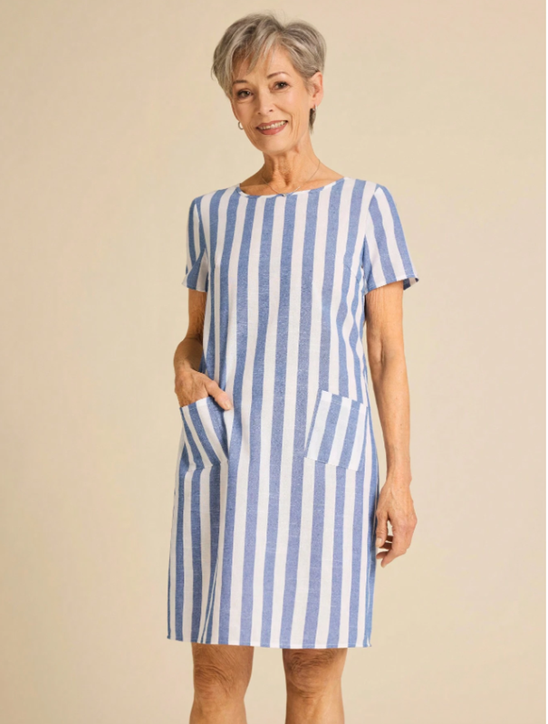 MIASPPIRE Striped Dress With Dual Pockets