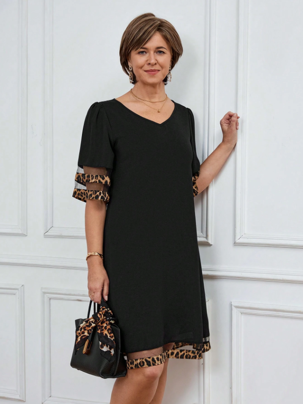 MIASPIRE Leopard Print Mesh Patchwork Dress