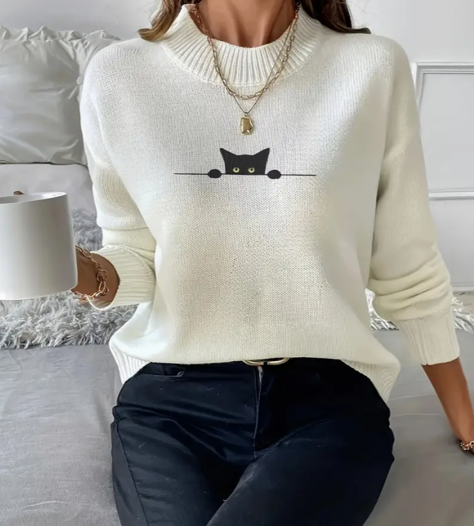 Cat Pattern Knit Sweater