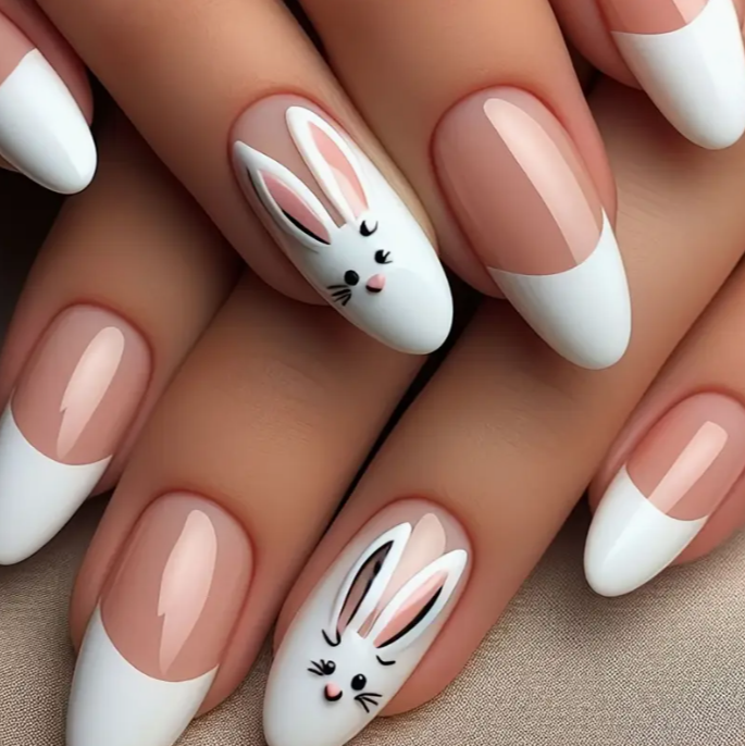 24pcs Almond-Shaped Press-On Nails with Cute Bunny Design