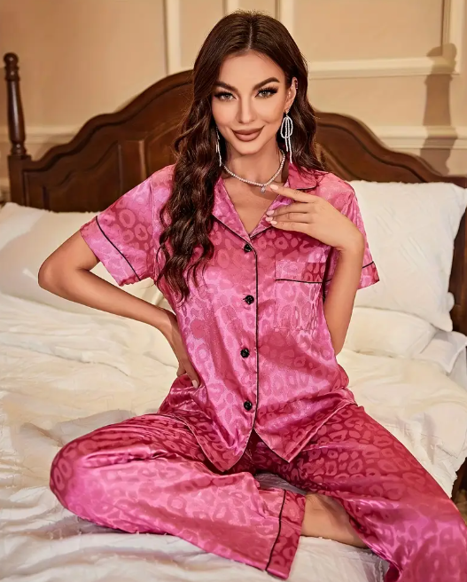 Leopard Print Rose Red PJ Set