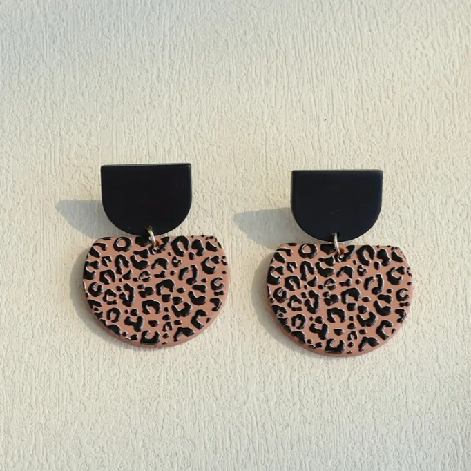 Leopard Print Semi Oval Earrings