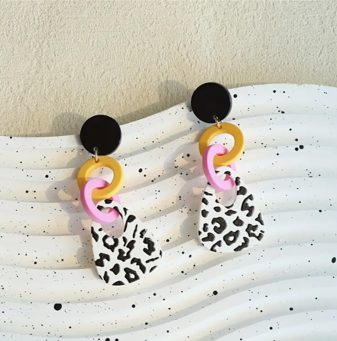 Leopard Print Hoop Dangle Earrings
