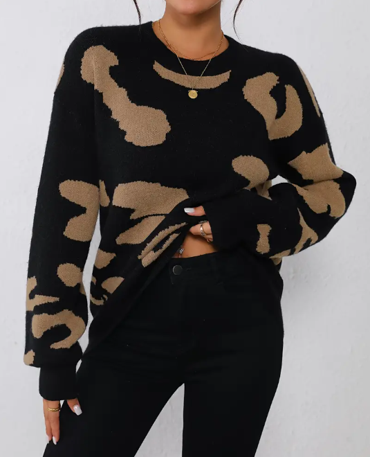 Crew Neck Leopard Print Sweater