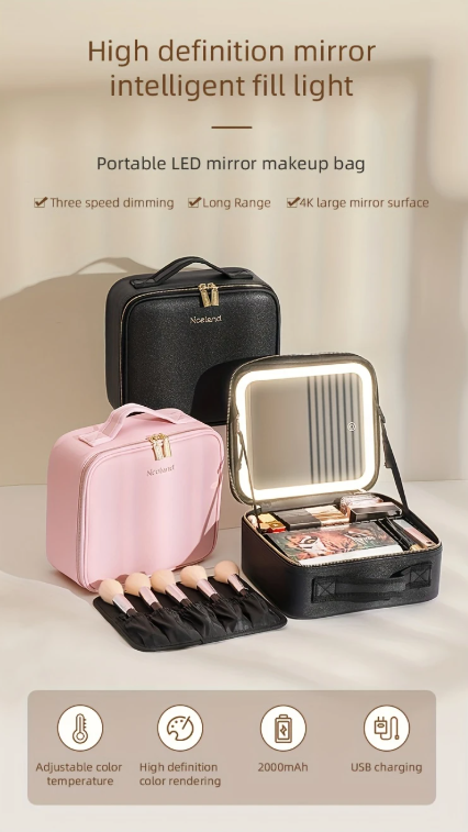 Trendy Divider Cosmetic Box With Light Up Mirror