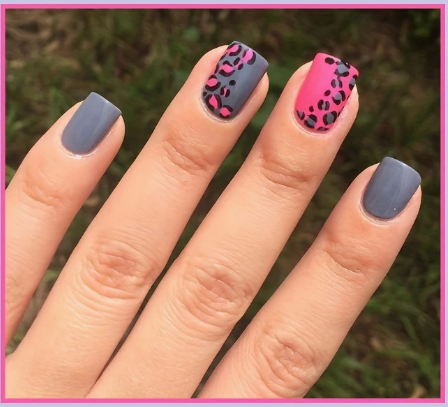 Short Square Pink Leopard Print Nail