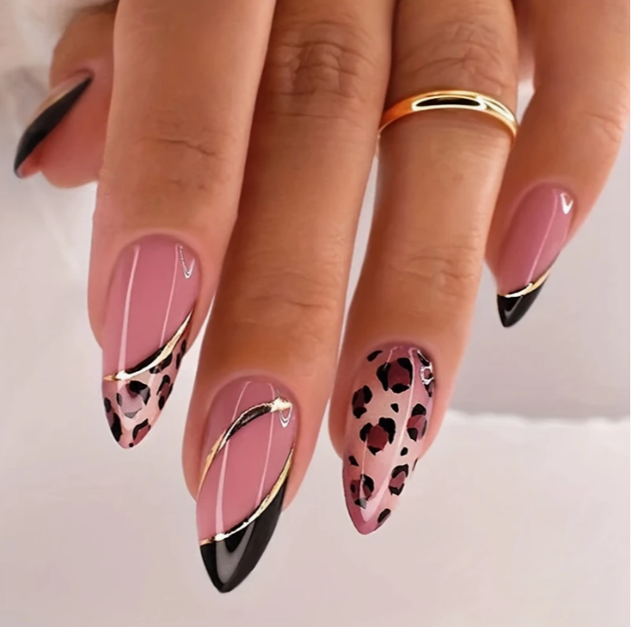 Leopard Print French Tip Nails