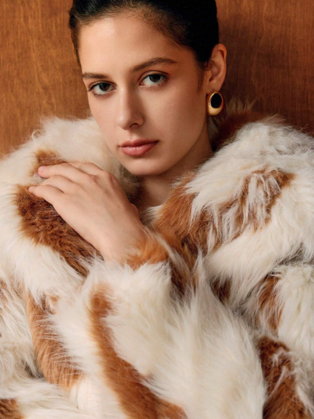 MOTF PREMIUM FLUFFY COLORBLOCK LAPEL COLLAR COAT