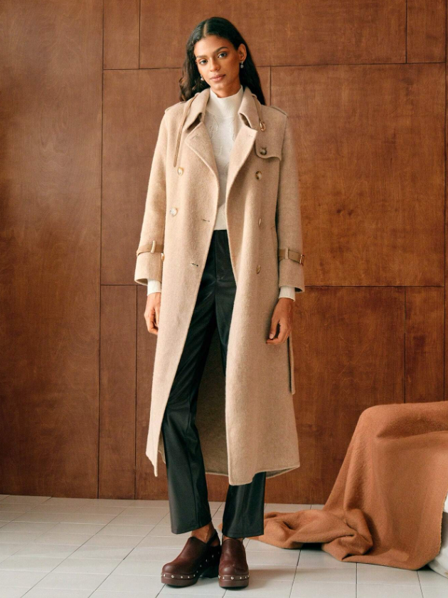 MOTF PREMIUM WOOL BUCKLE DETAIL BELTED PEA OVERCOAT