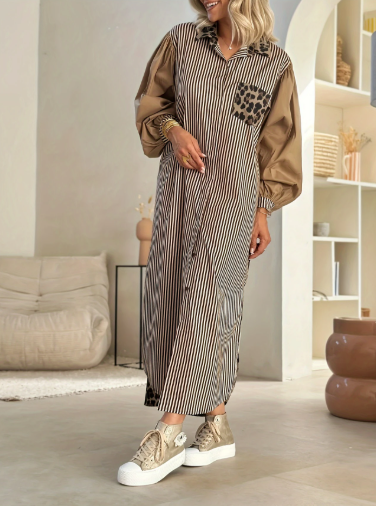 Leopard Print &amp; Striped Maxi Dress
