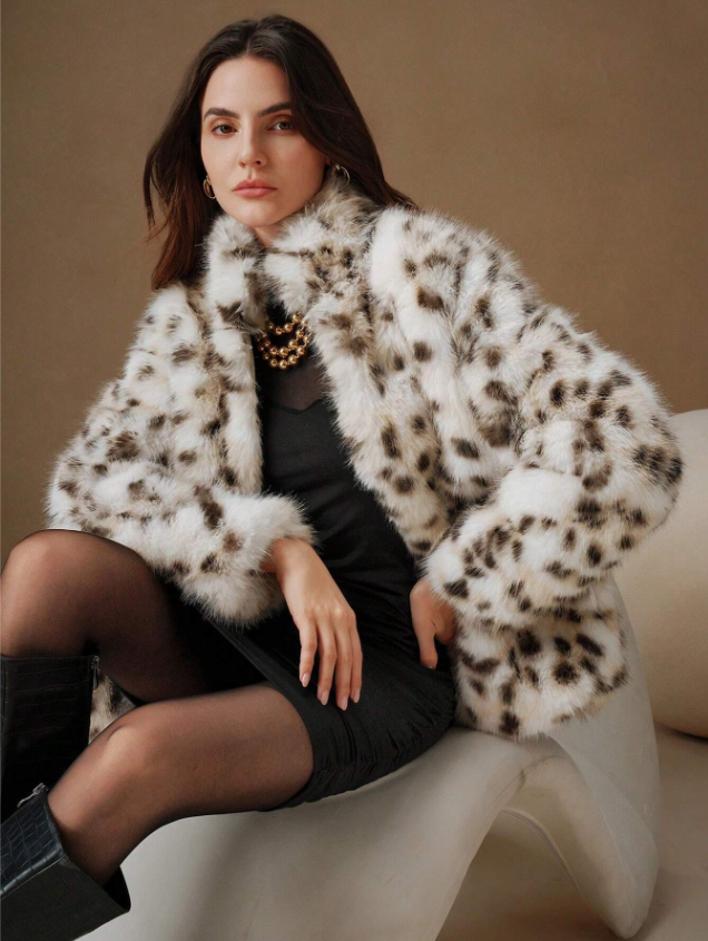 ANEWSTA Chic Leopard Texture Fluffy Short Jacket