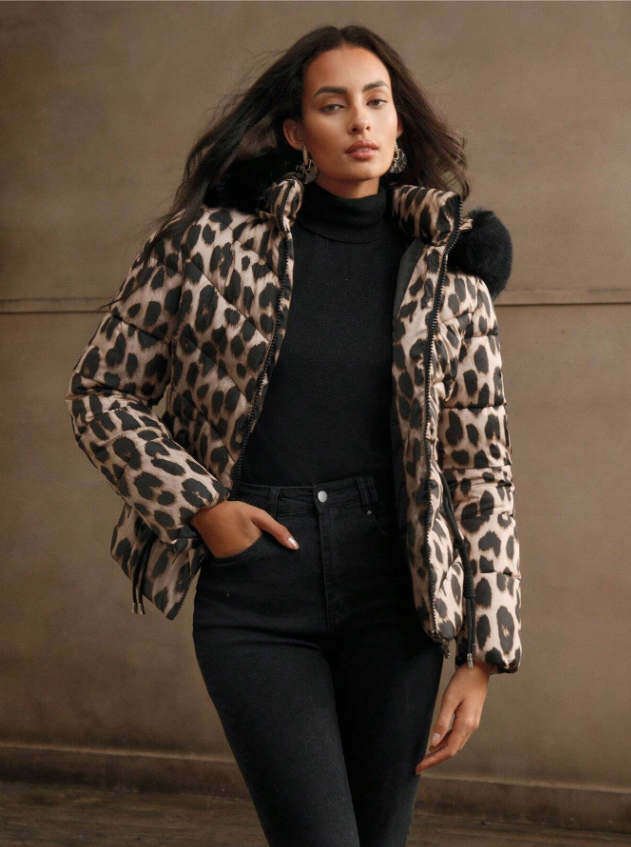 ANEWSTA Leopard Print Splice Zipper Hooded
