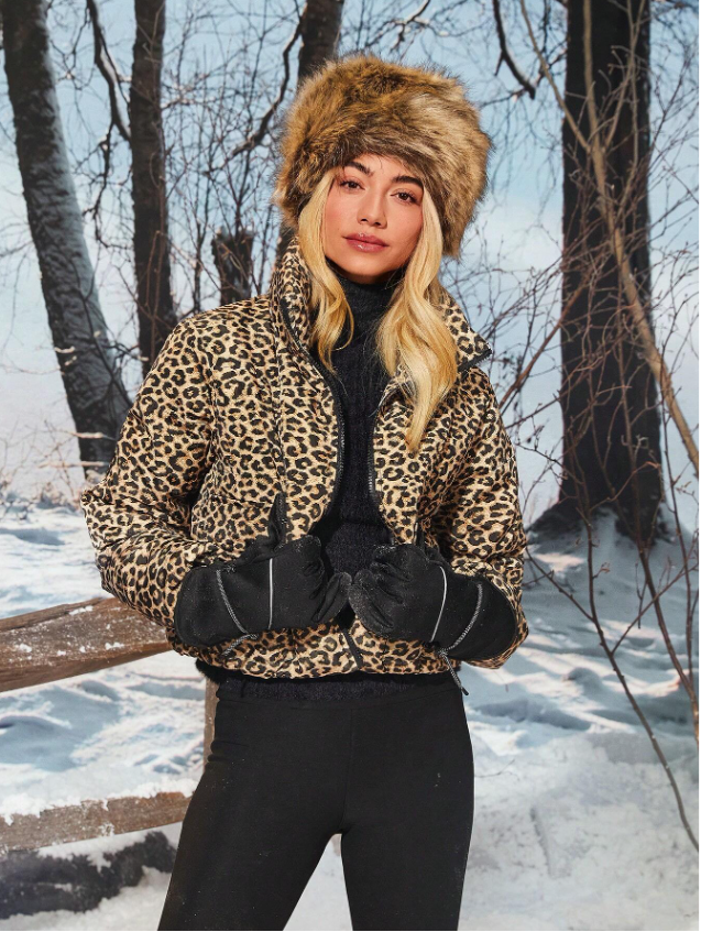 Leopard Print Cropped Down Jacket