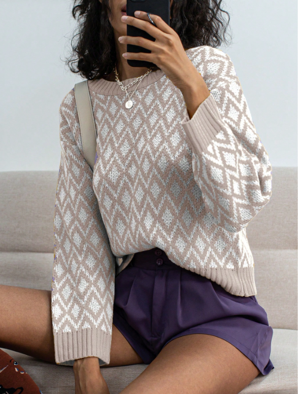 FLIRLA Round Neck Knitted Sweater