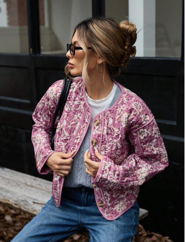 Floral Print Loose Fit Puffer
