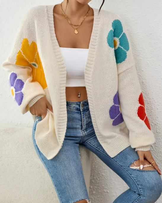 Floral Pattern Open Front Cardigan