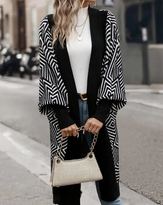 Geometric  Open-Front Cardigan