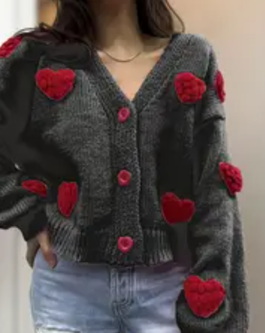 Handmade Heart Pattern V-Neck Cardigan