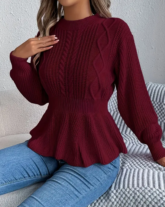 Ribbed Knit Peplum Hem Sweater