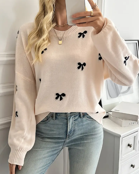 Cute Bow Casual Pullover Sweater