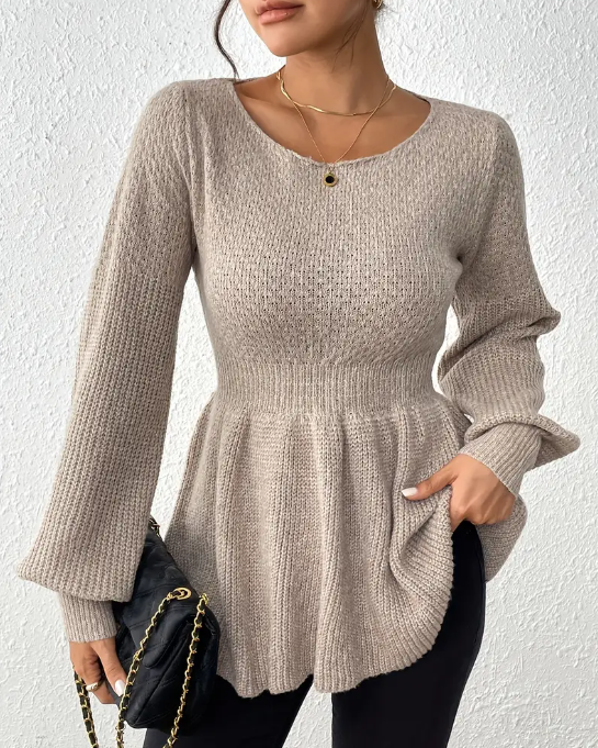 Cozy Elegant Lantern Crew Neck Sweater