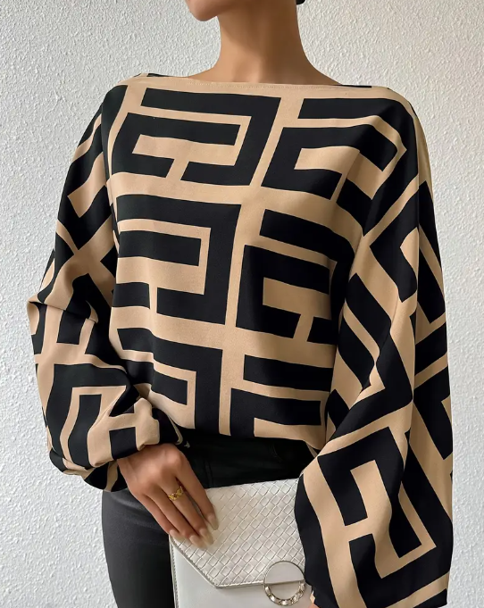 Off-Shoulder Geometric Print Blouse