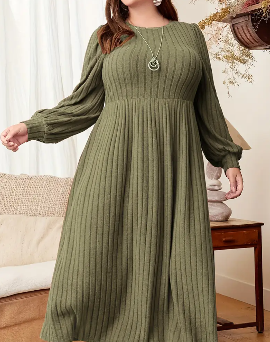 Ribbed Solid Color Dress