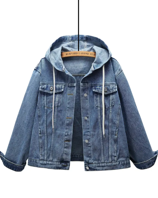 Vintage-Inspired Hooded Denim Jacket