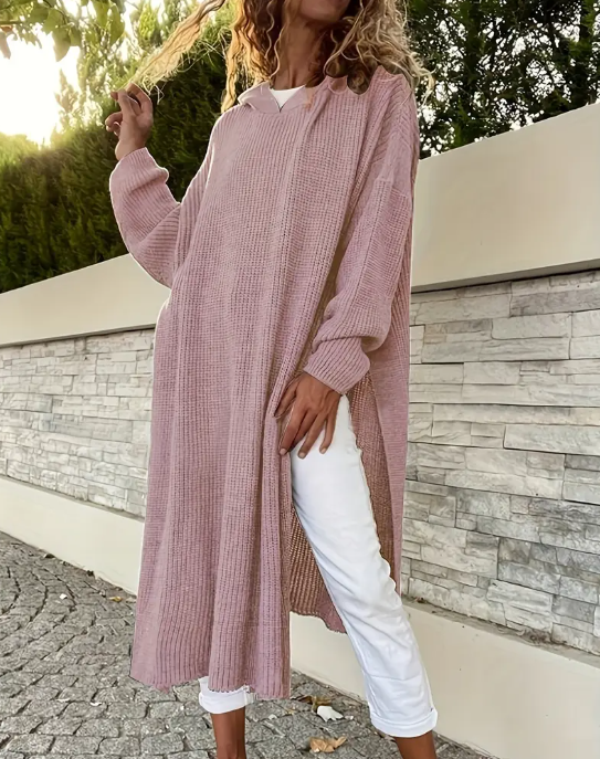 Hooded Slit Long Sweater Dress