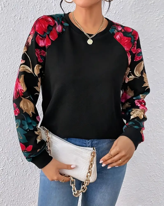 Floral Print Raglan Sleeve Sweatshirt