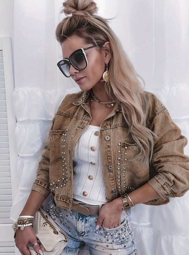 Embroidered &amp; Studded Denim Jacket