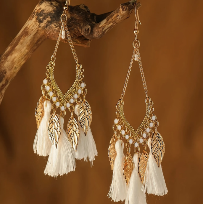 Drop &amp; Dangle Tassel Earrings WHITE