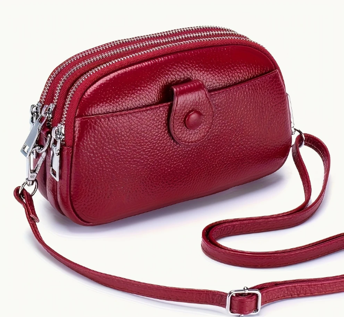 Vintage Genuine Leather 2 Zipper Crossbody Bag