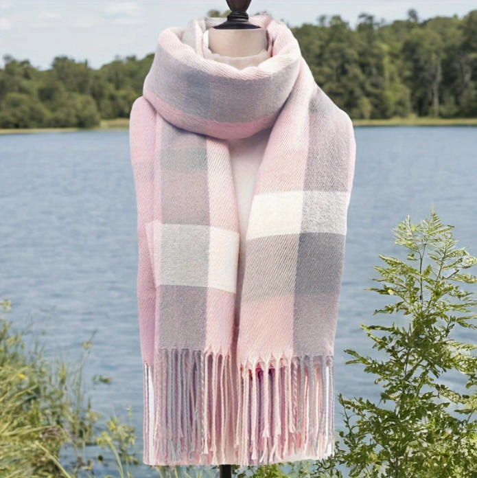 Pink &amp; Grey Plaid Scarf