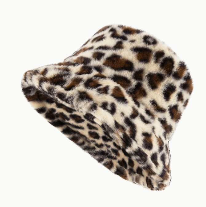 Leopard Print Plush Bucket Hat