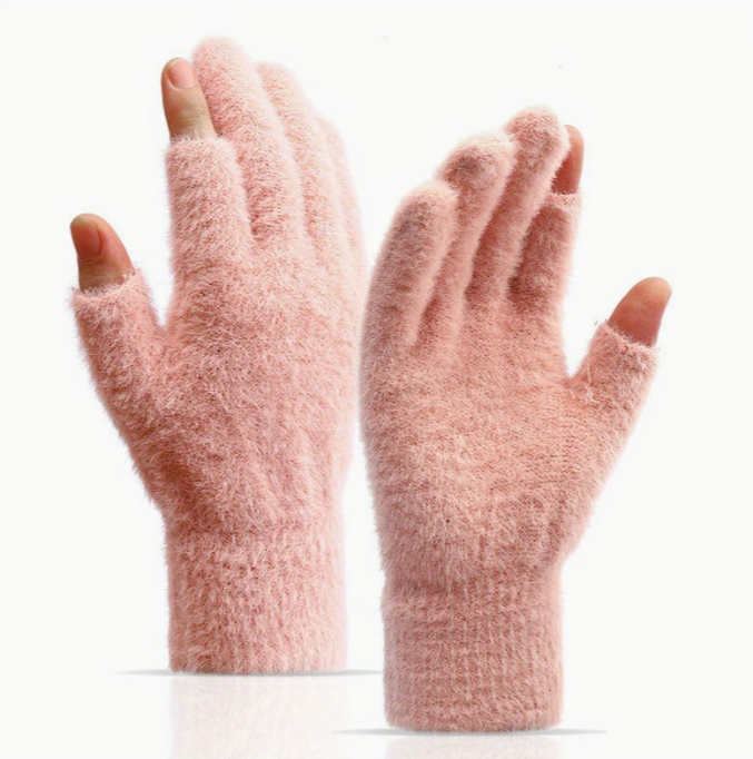 Open Fingers Plush Gloves