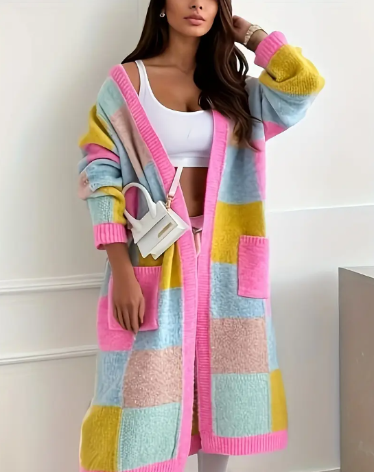 Geometric Pattern Long Cardigan