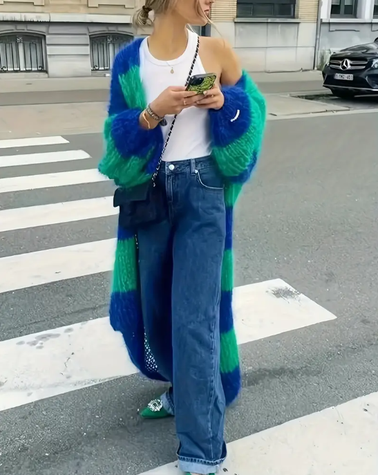 Color Block Striped Knit Cardigan