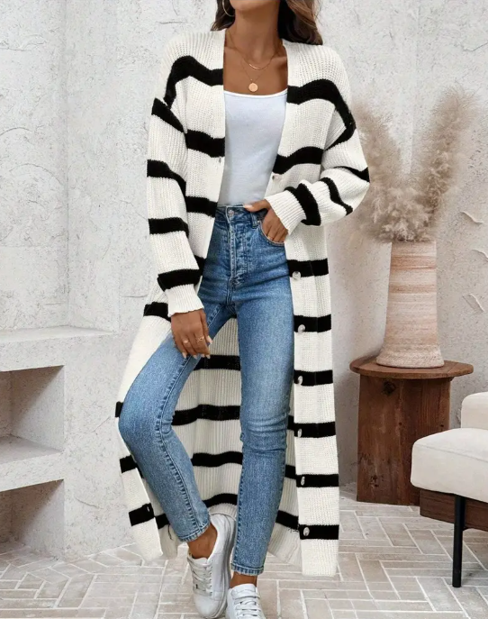 Black &amp; White Striped Cardigan