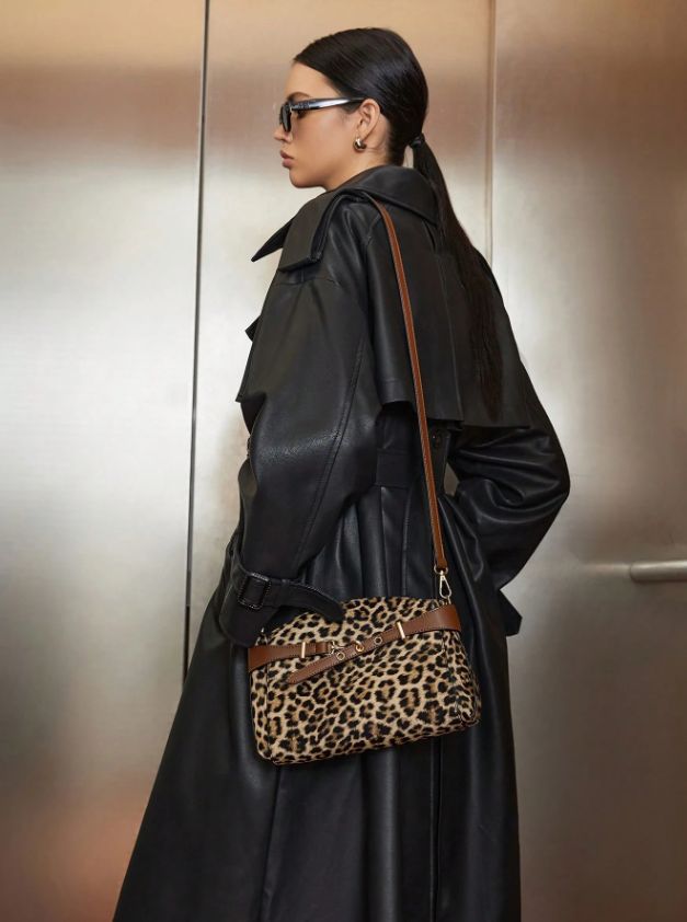 Leopard Print Buckle Crossbody
