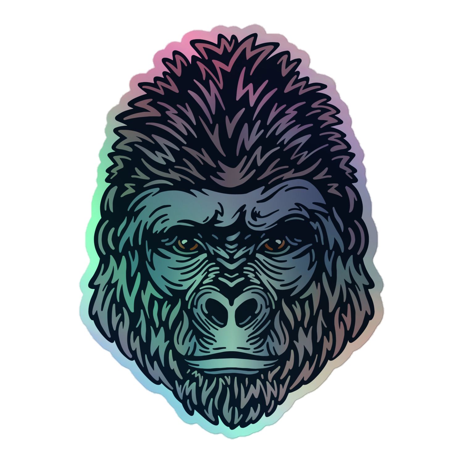 African Gorilla Portrait Holographic Sticker