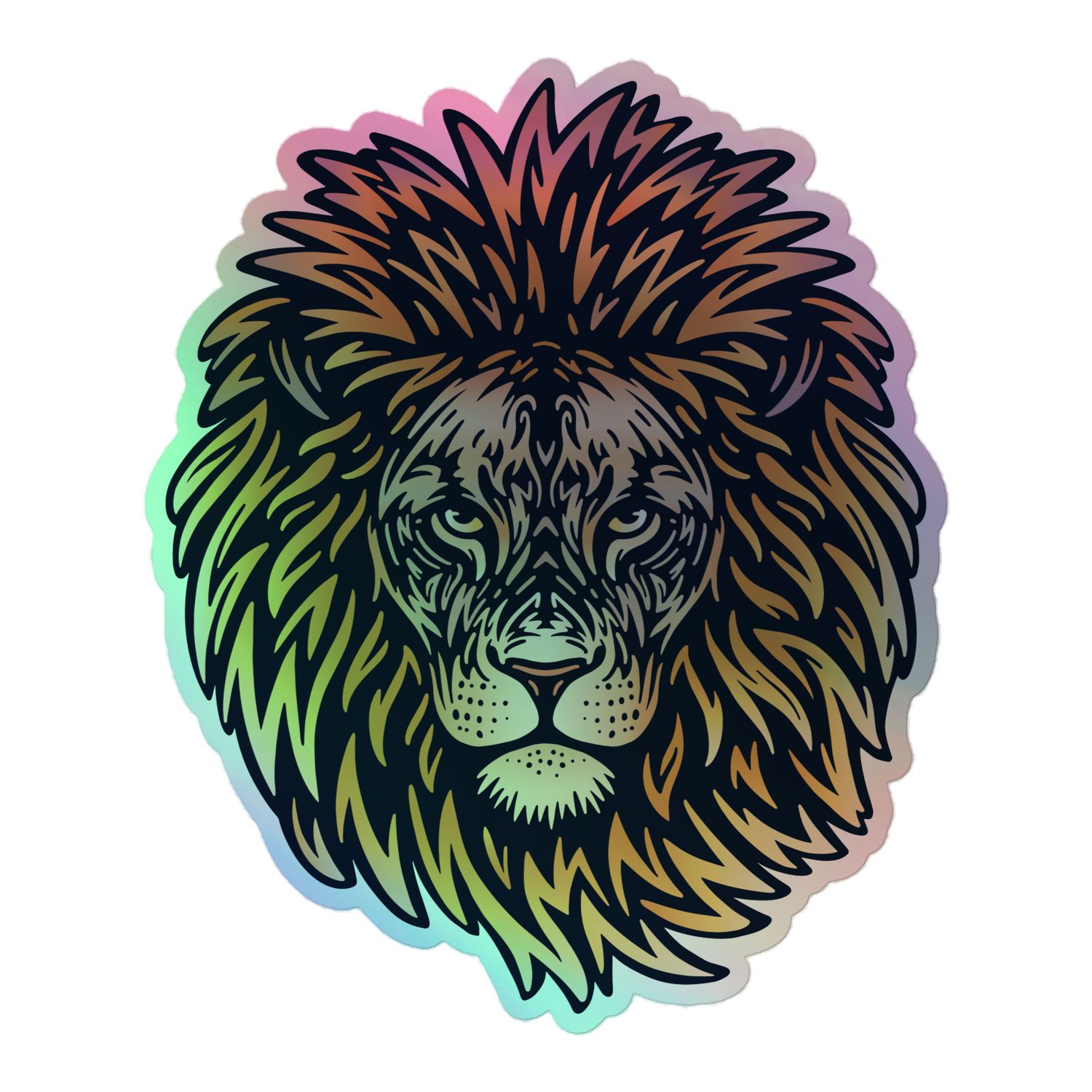 African Lion Portrait Holographic Sticker