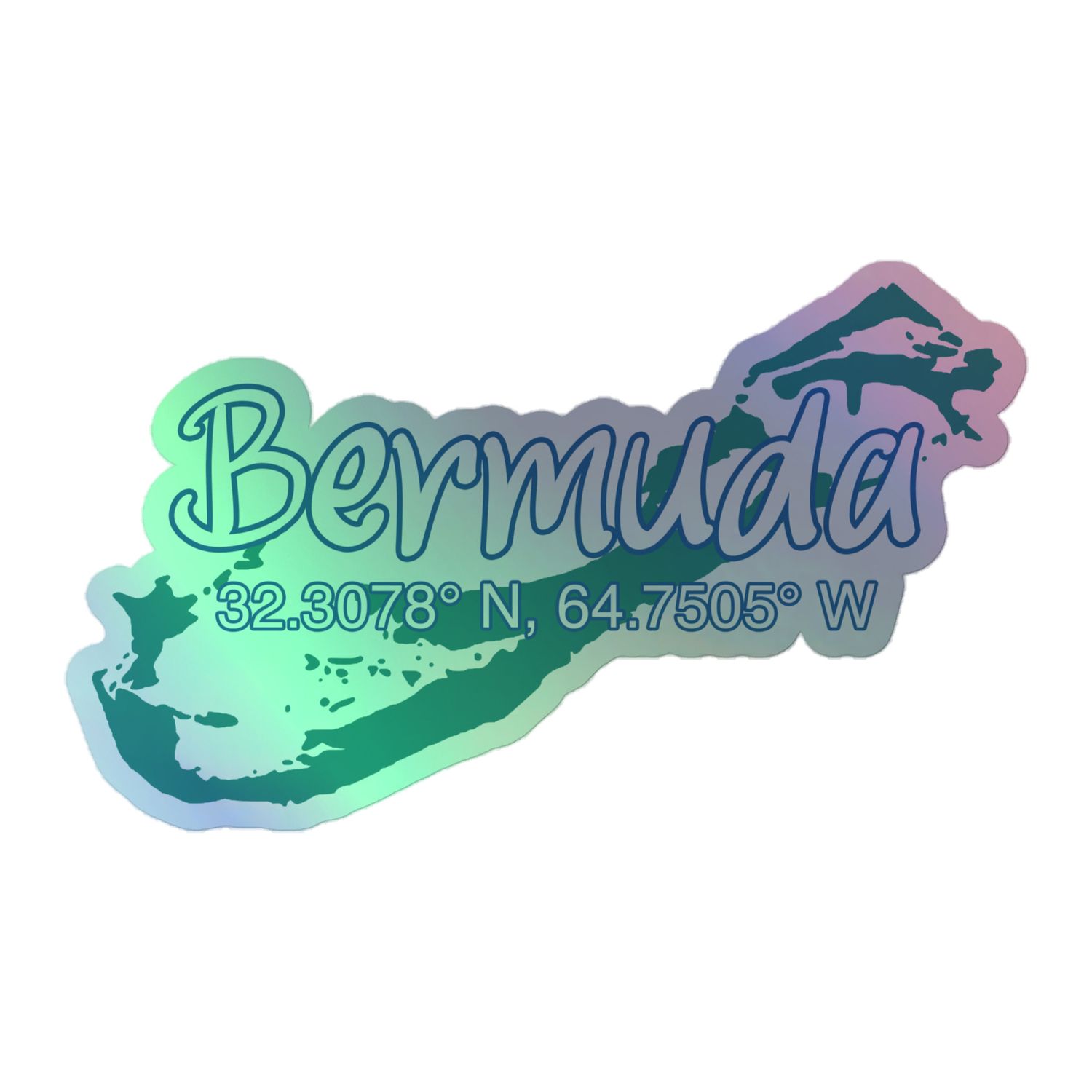 Bermuda Island Coordinates Holographic Sticker