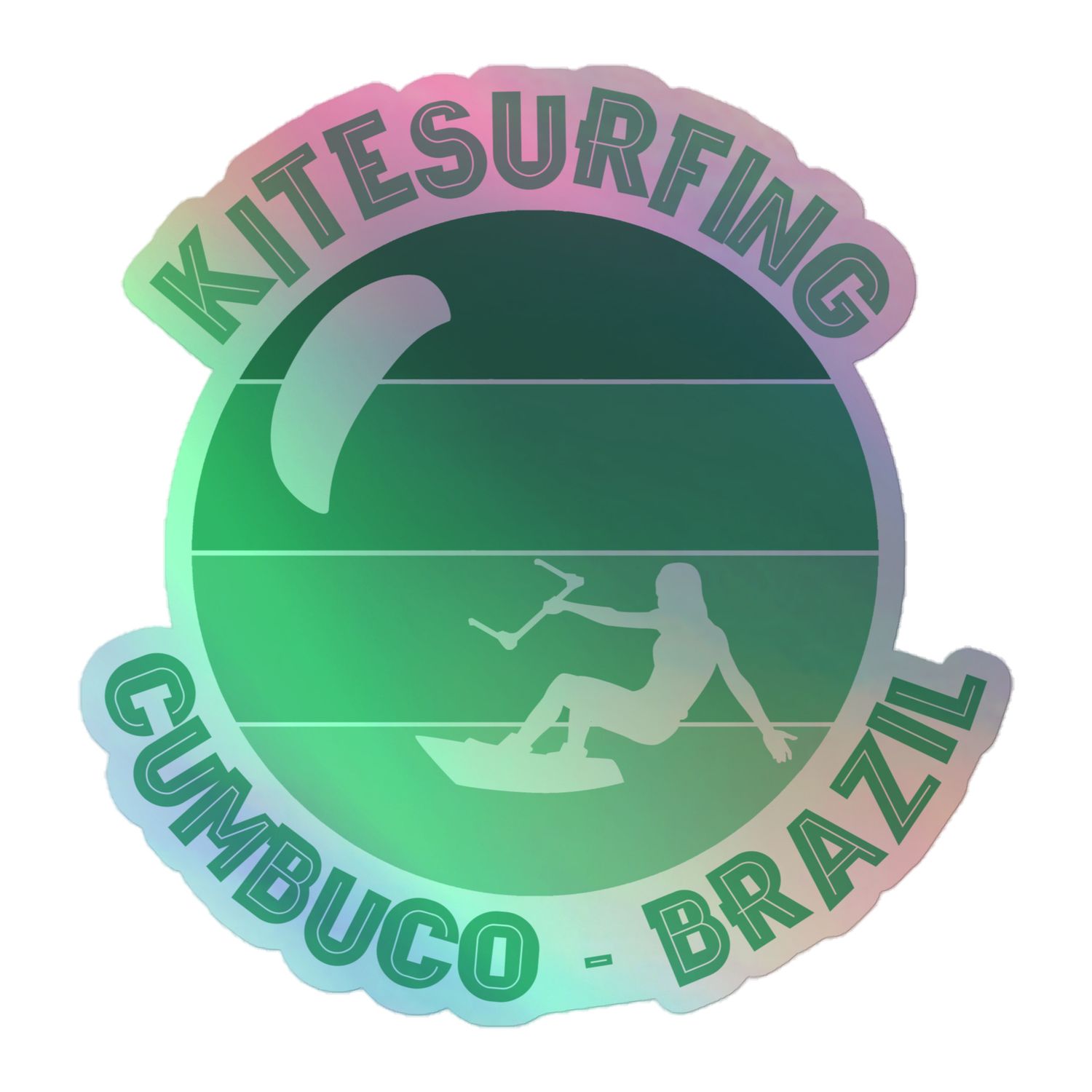 Cumbuco Kitesurfing Girl Green Holographic Sticker