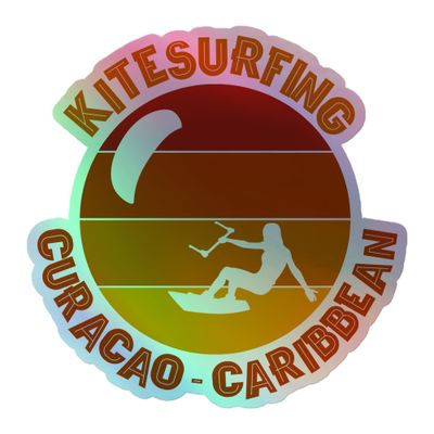 Curaçao Kitesurfing Girl Red Holographic Sticker