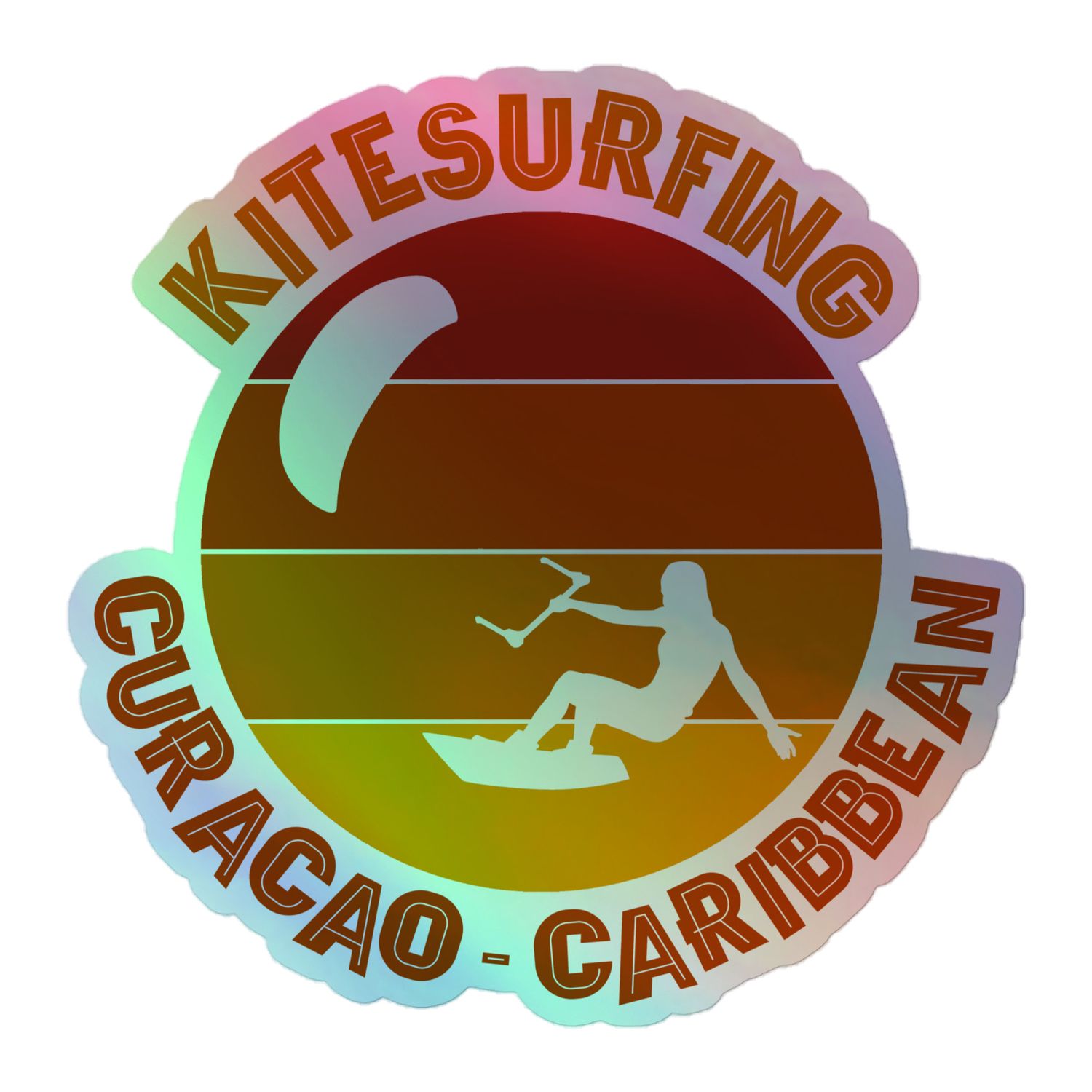 Curaçao Kitesurfing Girl Red Holographic Sticker