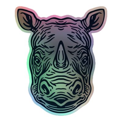 Endangered Javan Rhinoceros Portrait Holographic Sticker