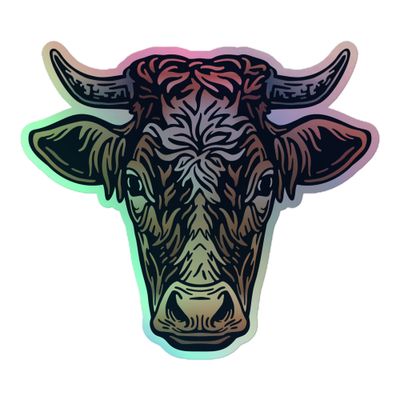 Farm Cow Portrait Holographic Sticker